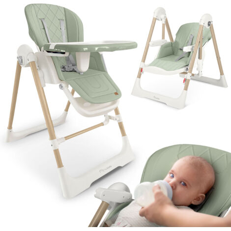 Chaise haute 3 en 1 Nukido Elite verte – Harnais de sécurité 5 points – Dossier réglable – Plateau amovible et facile à nettoyer