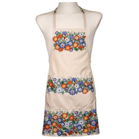 Tablier de cuisine folklorique d'Opole avec fleurs et prairie, beige (1/5)