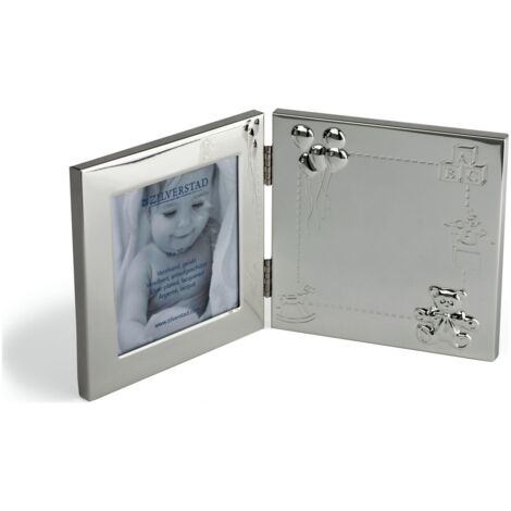 Cadre photo pour chambre d'enfant, argenté, sur pied, ouvrant  Dimensions : 17 x 171 x 222 mm et 9 x 9 cm  Référence : ZV8021231 (1/2)