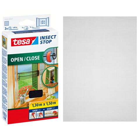 Tesa – Moustiquaire de fenêtre en fibre de verre anthracite 150 cm x 130 cm – Système auto-agrippant – Lavable en machine jusqu'à 30°C – 1 pièce - W621001 (1/7)