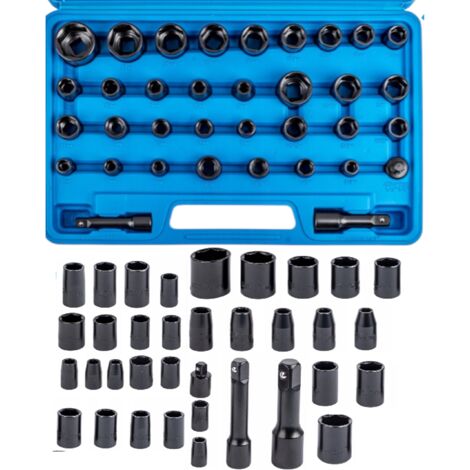 Douilles à chocs 3/8" et 1/2", 35 pièces. Falon-Tech FT1135 avec adaptateurs. (1/5)