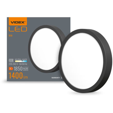 Plafonnier encastré noir classe E 15W 1850lm 3000K / 4000K / 6500K 19,2 cm Videx (1/3)