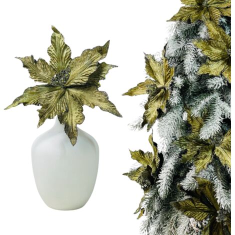 Poinsettia vert foncé sur pince - Fleurs de sapin de Noël 20 cm (1/5)