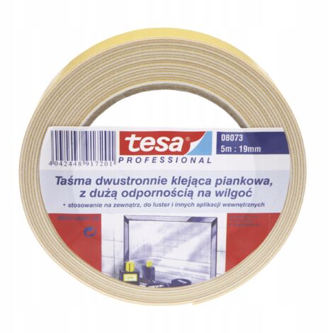 Ruban adhésif double face TESA pour miroirs et verre, mousse blanche, 5 m x 19 mm (1/2)