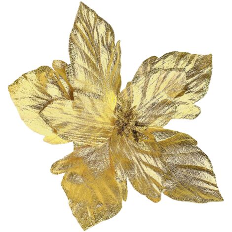 Poinsettia doré sur pique - Fleurs de sapin de Noël 30 cm (1/5)