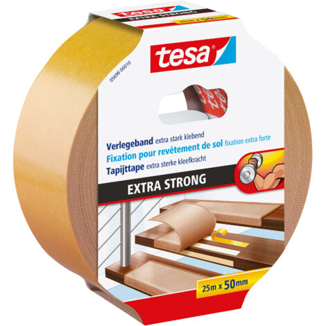 Tesa – Ruban adhésif double face 56960001011 – 25 m x 50 mm – Adhérence extra-forte pour sols humides – Compatible moquettes et PVC - S16380