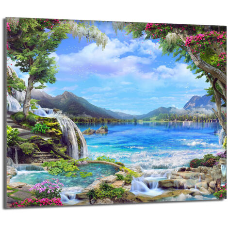 Plaque de protection en verre pour poêle 60x52 Montagnes (1/5)