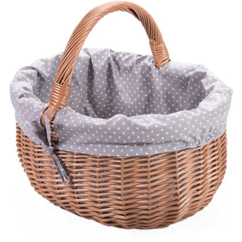 Panier à provisions en osier PT avec insert en tissu, trois bords, motif à carreaux rouges et blancs (1/5)