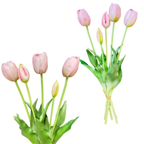 Tulipes rose clair - Bouquet de tulipes en caoutchouc 39 cm Real Touch couleur 1 (1/4)