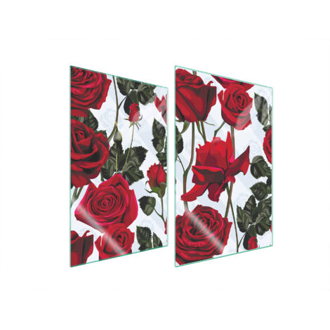 PLAQUE DE PROTECTION EN VERRE POUR CUISINE 2x35x52 ROSES (1/5)