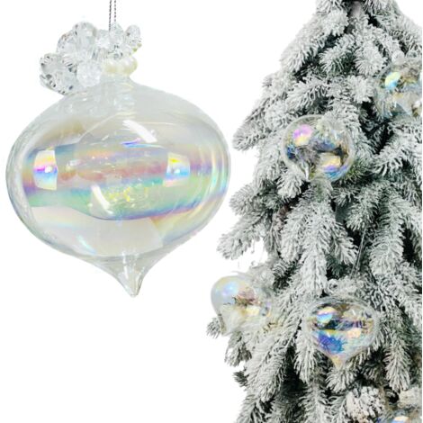 Décoration de sapin de Noël en verre effet pétrole opalescent et diamants, 12 cm (1/5)