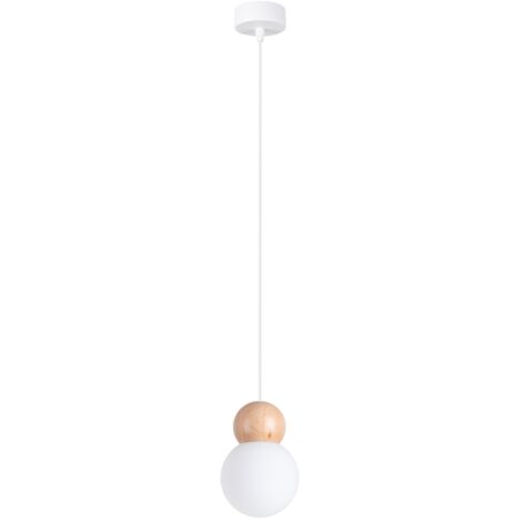 Lampe suspendue Pekka 1 blanche/bois naturel (1/5)