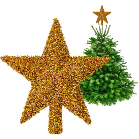 Cimier de sapin de Noël - Étoile dorée avec effet hérisson 3D 20 cm (1/5)
