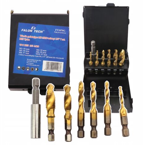 Forets taraudeurs HSS M3-M10 avec mandrin 1/4” 7 pièces. (1/5)