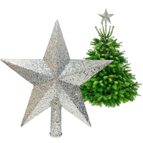 Cimier de sapin de Noël - Étoile à paillettes argentées 20 cm (1/5)