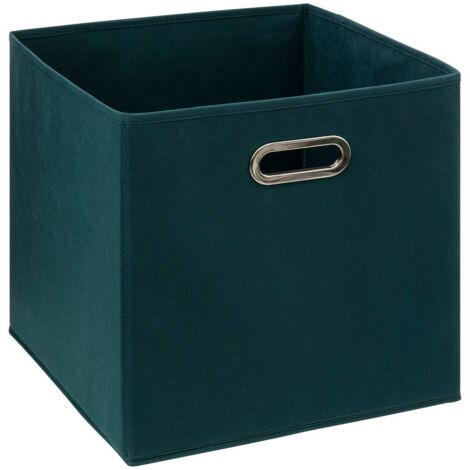 5Five Simply Smart – Panier tissu 31x31cm bleu pétrole – Bac de rangement rigide – Structure polypropylène – Poignées en métal – Poids 0.59kg