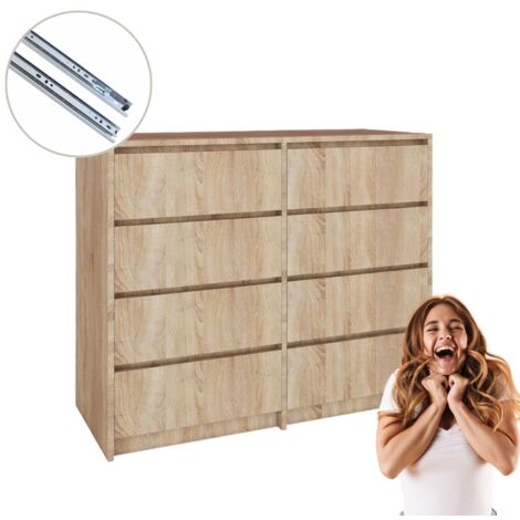 Commode 8 tiroirs, chêne Sonoma - Montage facile  120 x 98,2 x 43 cm (1/5)