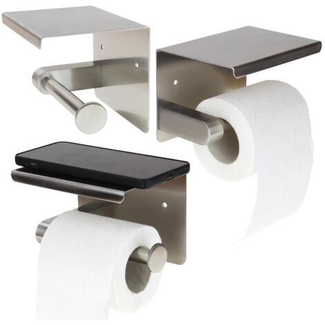 Porte-papier toilette avec étagère, support en métal, argenté, autocollant (1/5)