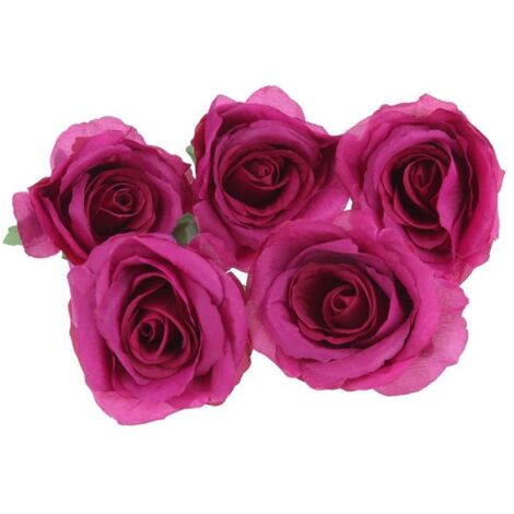 Lot de 5 têtes de roses artificielles pour décoration d'arrangement - Rose foncé (1/3)