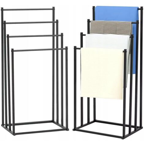 Porte-serviettes de salle de bain en métal sur pied, style industriel, noir, 4 niveaux