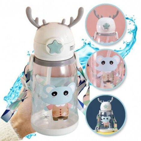 Gourde enfant ECARLA avec paille 600 ml blanche à roses BD30B
