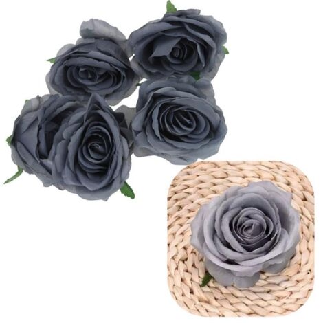 Lot de 5 têtes de roses artificielles pour décoration d'arrangement - Gris (1/4)