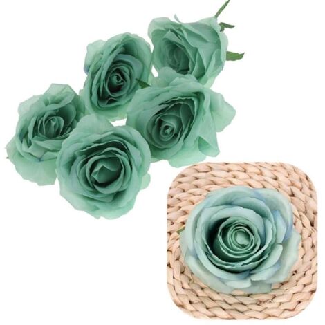 Lot de 5 têtes de roses artificielles pour décoration d'arrangement - Vert (1/3)