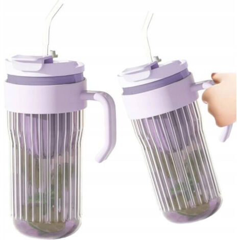 Mug en verre côtelé ECARLA avec paille intégrée 550 ml Violet CUP12FIO (1/3)