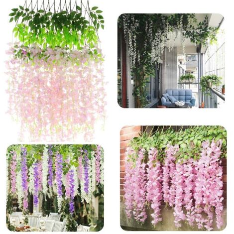 Guirlande de fleurs artificielles de glycine Décoration suspendue de fleurs de glycine 12 pièces - rose clair (1/5)