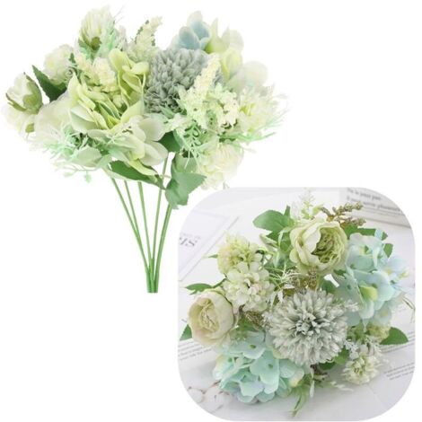 Bouquet de roses et chrysanthèmes artificiels pour composition en vase 32 cm - Vert (1/5)