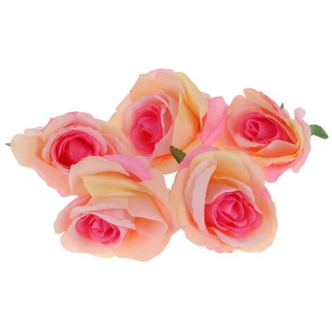 Lot de 5 têtes de roses artificielles pour décoration d'arrangement - Orange-Rose (1/3)