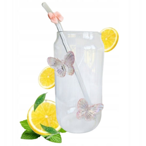 Verre haut ECARLA avec paille Butterfly Rose 500ml SZK163 (1/5)