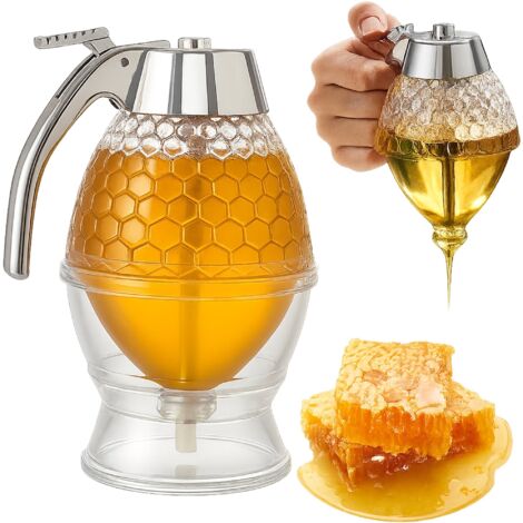 Orion Distributeur En Verre Pour Miel Et Sirop Avec Support De Rangement - Élégant Et Pratique