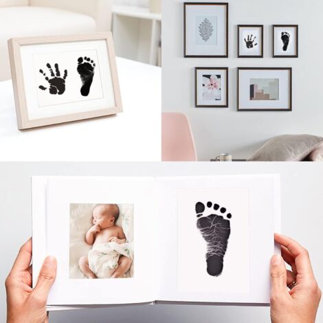Kit Empreintes Bébé & Animal Or + Argent - 2 Grands Tampons Sans Encre 12x8 Cm - Souvenirs Mains Pieds Cadeau Naissance