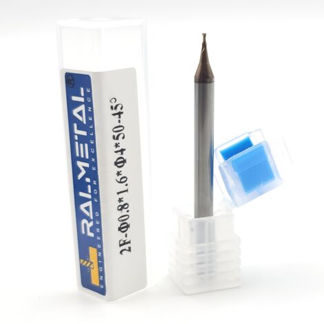 Fraise micro-carbure VHM 0,8 x 1,6 x 4D x 50 mm TiSiN 55 HRC (1/5)