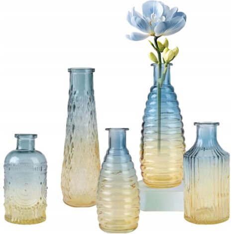5x Vases décoratifs en verre nordique jaune mer pour fleurs maison mariage (1/5)