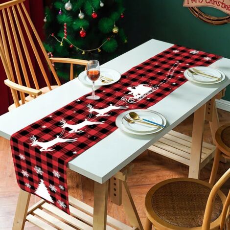 Chemin De Table à Carreaux Buffalo Rouge Et Blanc 14x108 Pouces - Vichy Classique Pour Noël Et Occasions