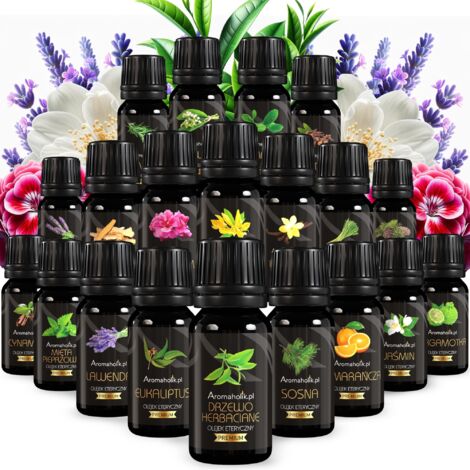 Huile essentielle pure 100 % naturelle pour aromathérapie, coffret de 20 flacons de 10 ml.