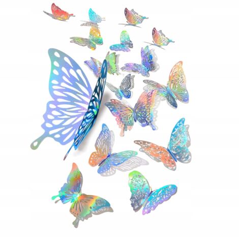 STICKERS MURAUX PAPILLONS 3D ensemble de 60 papillons colorés sur le gâteau mural (1/5)