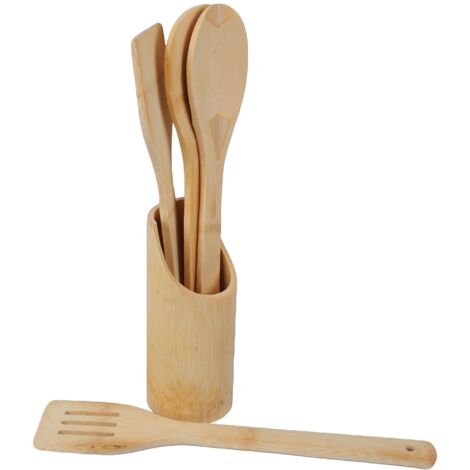 Lot De 6 Ustensiles De Cuisine En Bambou – Cuillère, Spatule, Bois, Neuf