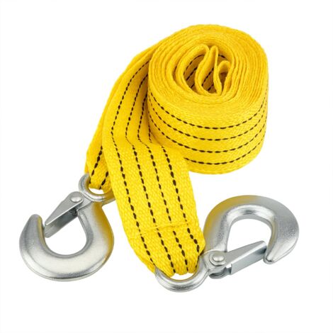 Retoo Corde De Remorquage 4 M 3 Tonnes Jaune – Sangle Épaisse Avec 2 Crochets, Remorquage Voiture Urgence