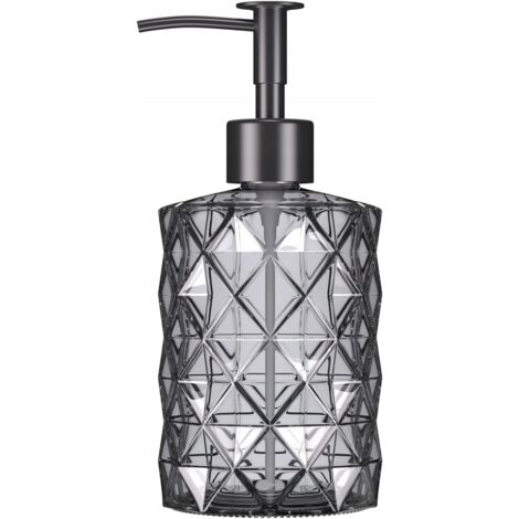 Distributeur de savon en verre 330 ml pour salle de bain et cuisine, finition diamant noir mat (1/5)