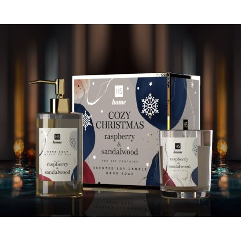 Coffret parfumé HISKIN pour la maison - Bougie de soja + Savon pour le corps framboise et santal (1/2)