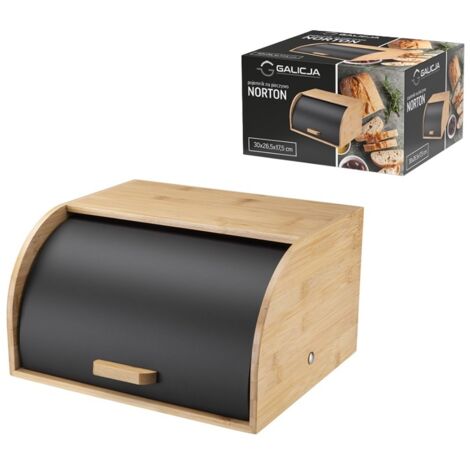 Boîte à pain en acier, NORTON, noir mat, acier thermolaqué, corps en bambou
