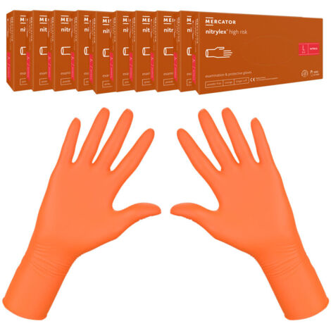 Gants Nitrile Orange Sans Poudre Taille L - Hypoallergéniques Certifiés CE