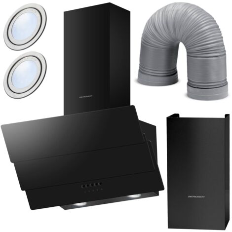Hotte décorative cheminée 60 cm noire – 3 vitesses – Extraction ou aspiration – Éclairage LED écoénergétique – Filtre à graisse aluminium 5 couches (1/5)