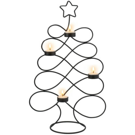 chandelier en métal noir en forme de sapin de Noël, 49 cm