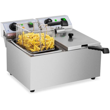 Royal Catering – Friteuse électrique double 16 L – 2 x 3200 W – Température 50-200 °C – Acier inoxydable – Paniers avec poignées froides (1/6)