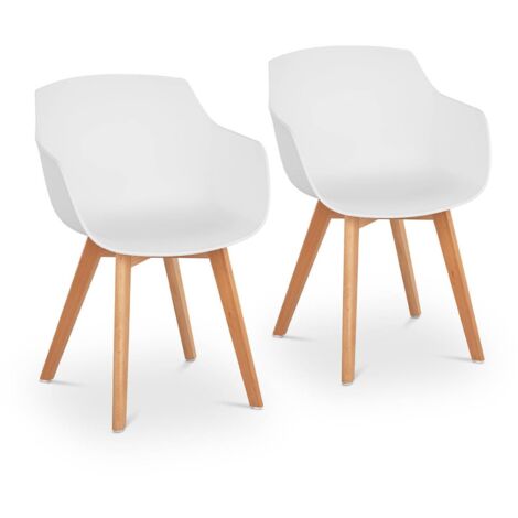 Chaise baquet scandinave blanche – Lot de 2 – Plastique PP facile à nettoyer – Pieds en bois de hêtre – Capacité 150 kg – Assise ergonomique 400 x 410 mm – Fromm & Starck (1/7)
