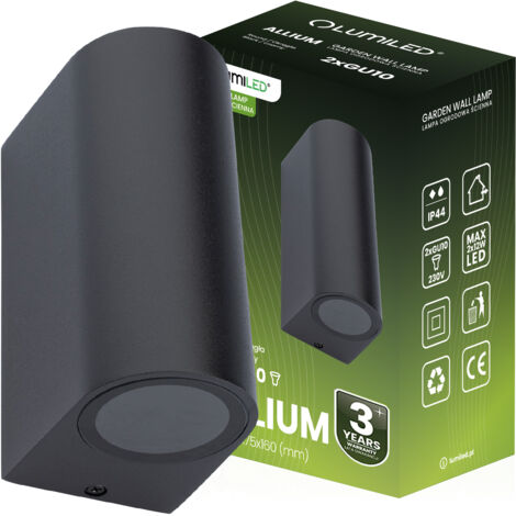 Applique murale de jardin, façade, lampe d'extérieur, 2 x GU10 ALLIUM, noir, LUMILED (1/5)